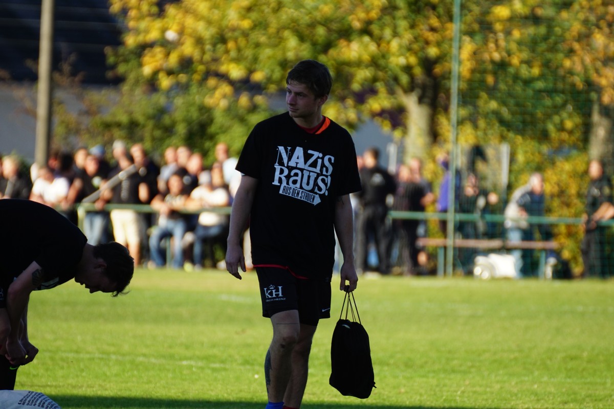 Football player after Schlidau game in Antifa-T-shirt